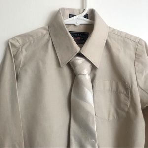 US POLO Association Boys Dress Shirt And Tie Tan Cream size 5